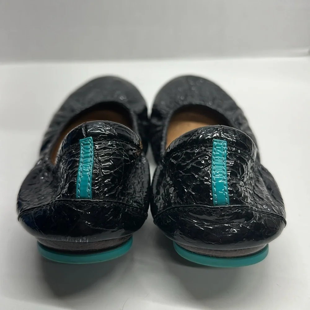 Tieks Ballet Flats Slip On Shoes Croc Patent Leather Obsidian Black Blue Size 7